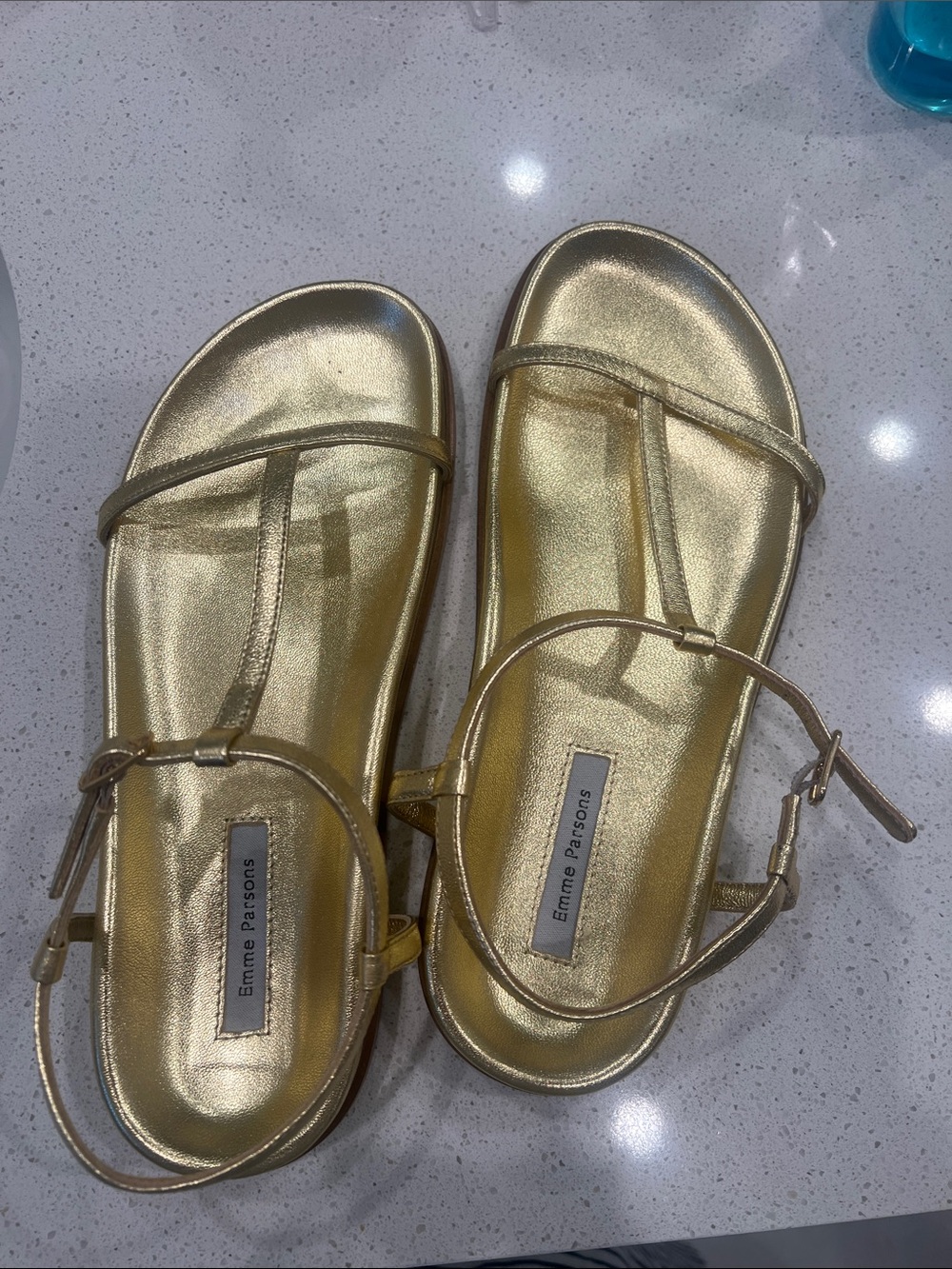 Emme Parson (like new) Gold Metallic T-Strap Sandals - Women's